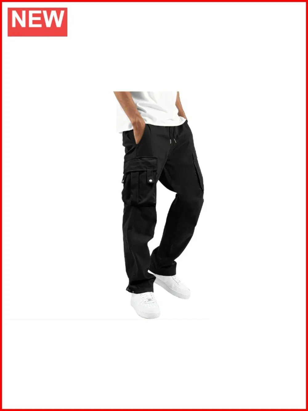 Relaxed Fit Stretch Cargo Pants with Elastic Waist